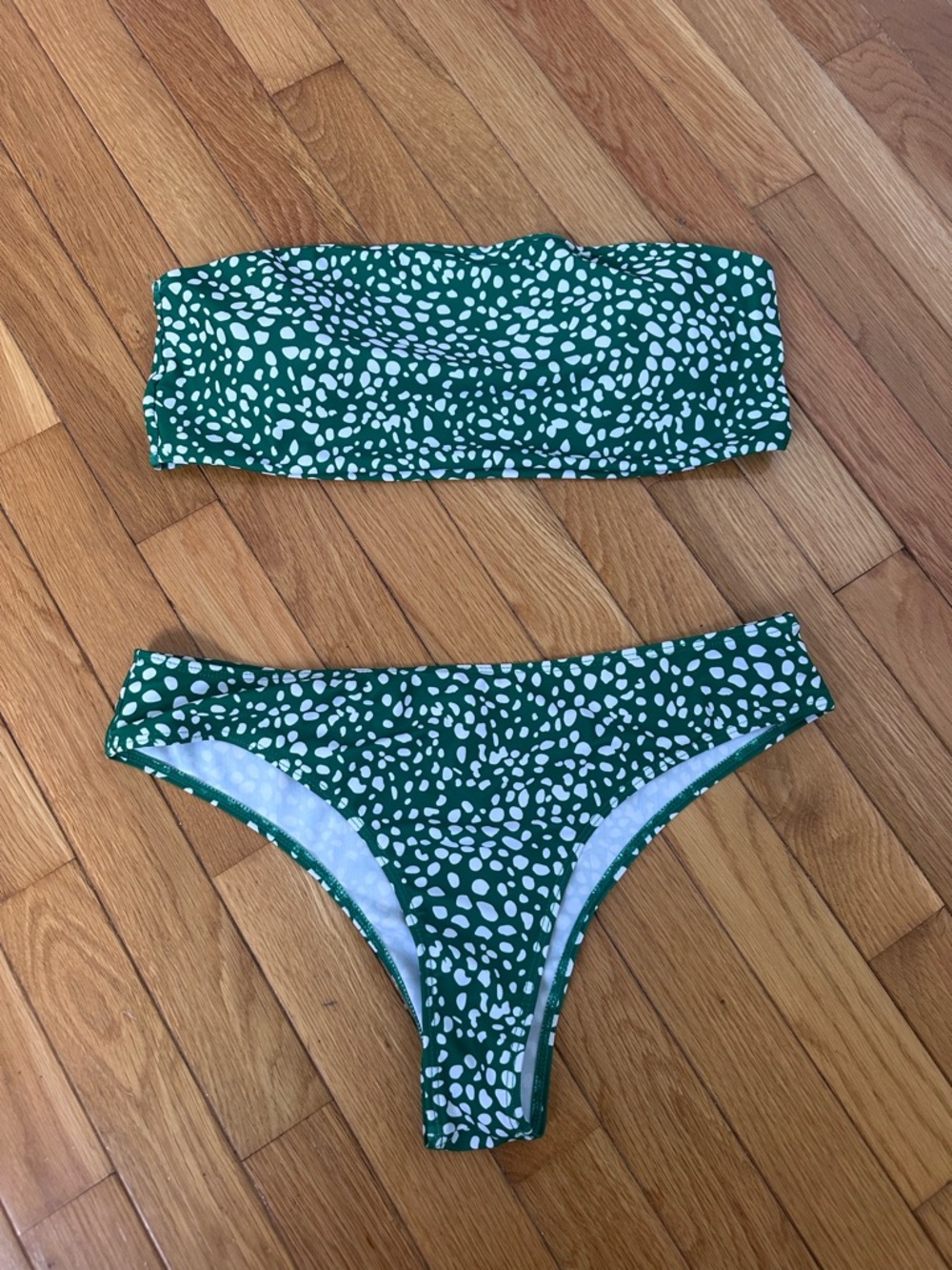 SHEIN Green and White Speckled Bandeau Bikini Set Size XL